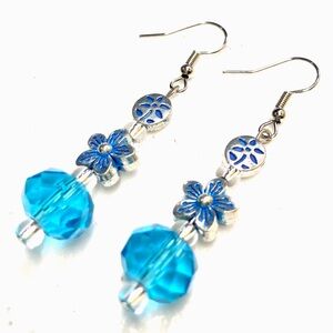 Handmade Blue Flower Earrings Women Gift Summer Spring